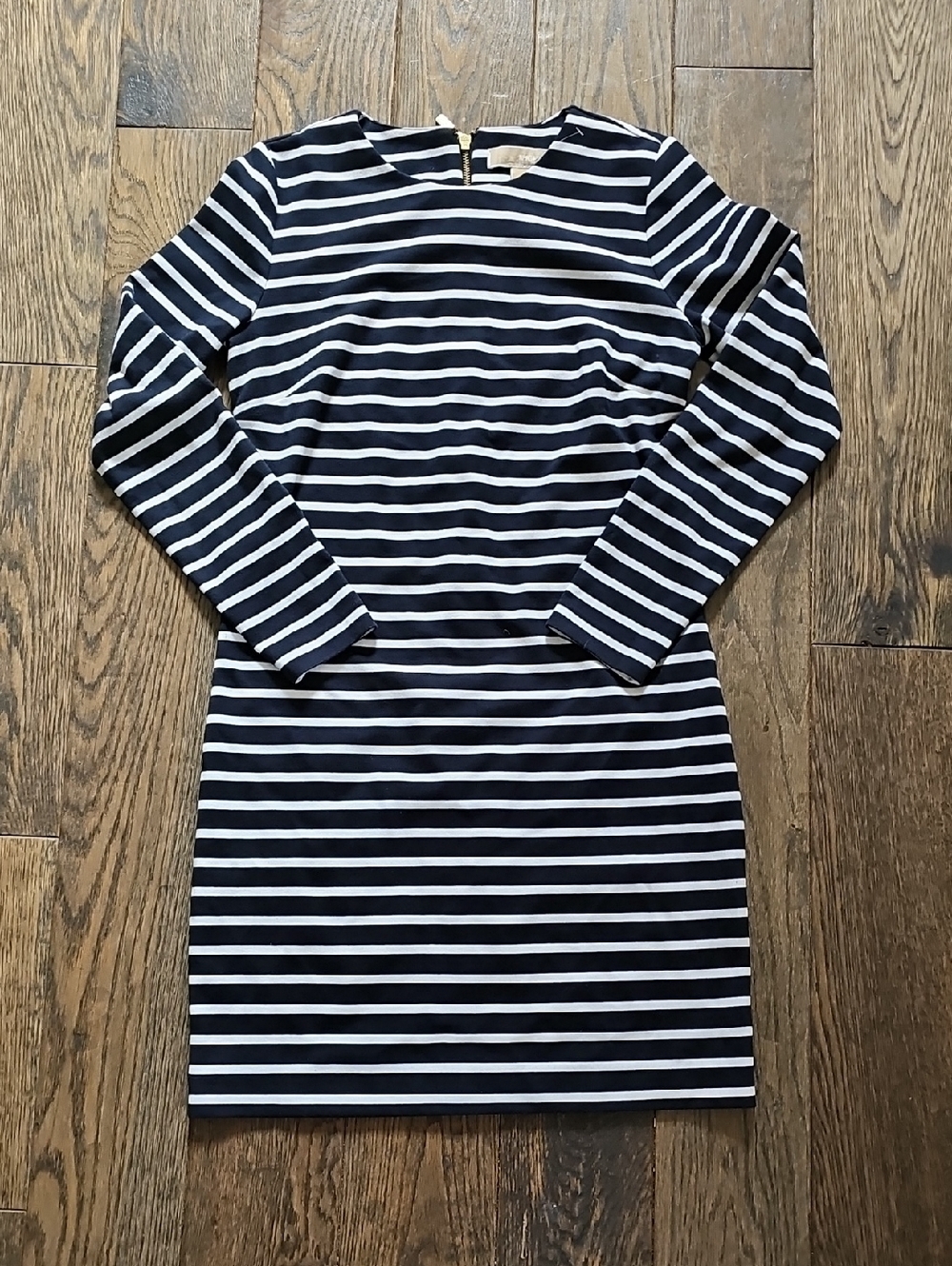 Michael Kors Navy and White Striped Long-Sleeve Shift Dress
